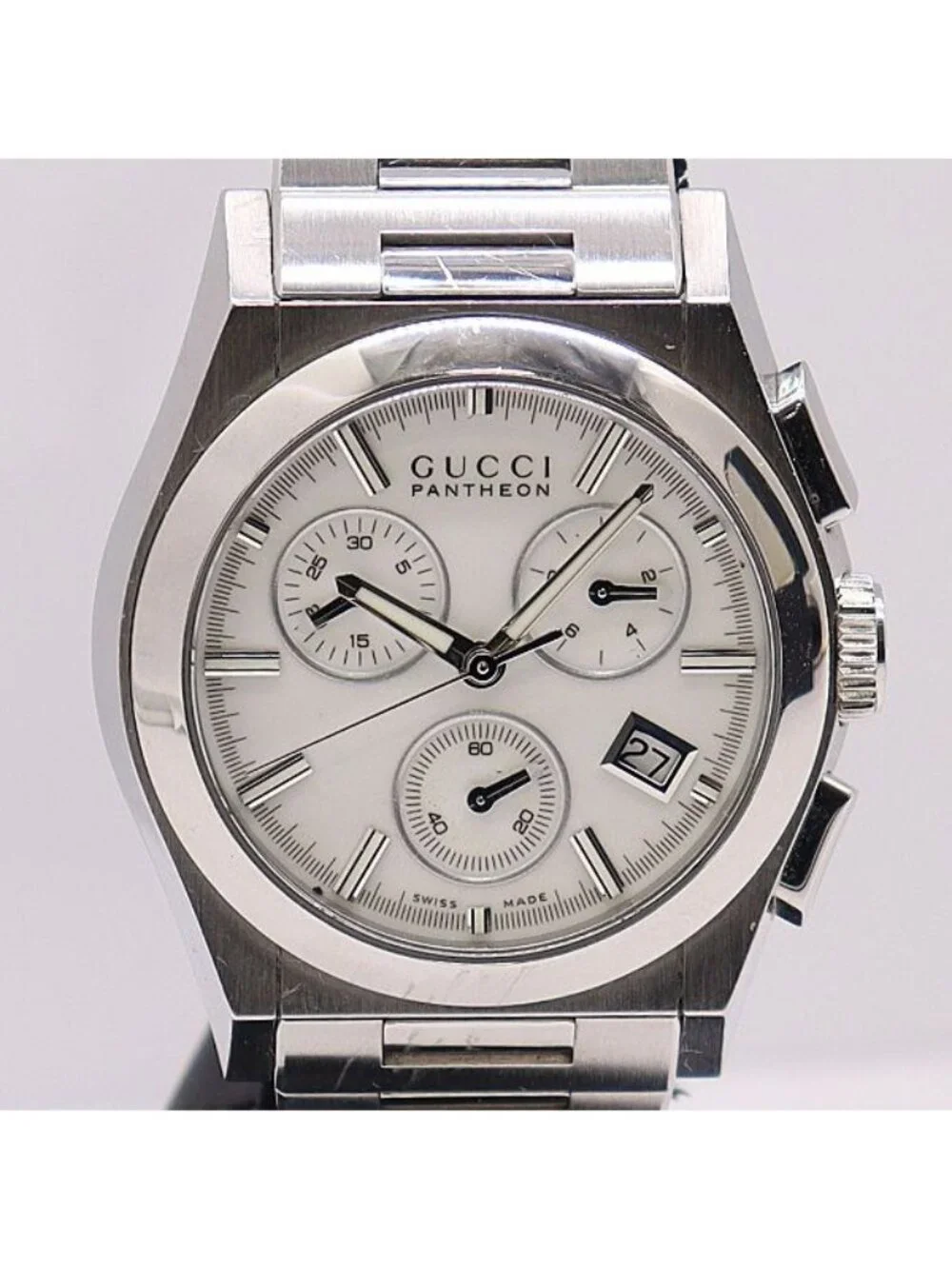Gucci Pantheon Chronograph 115.4 White Dial Date Watch